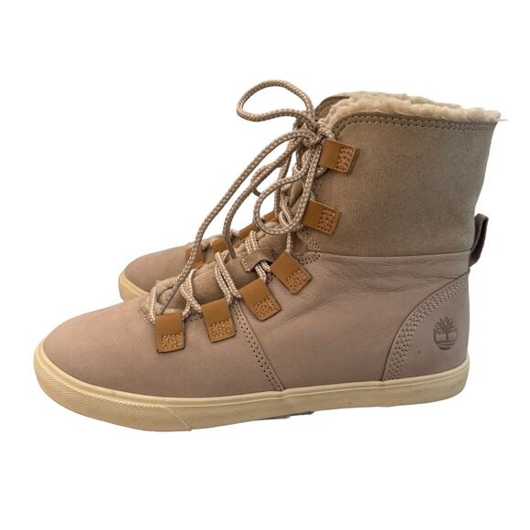 Timberland Gray Suede Dausette Cream Fleece Fold Down Boots Booties 6 cabincore - Picture 9 of 14